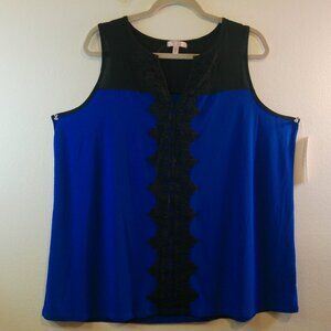 Tempted blouse top blouse sleeveless V-neck Blue & Black Size 2X